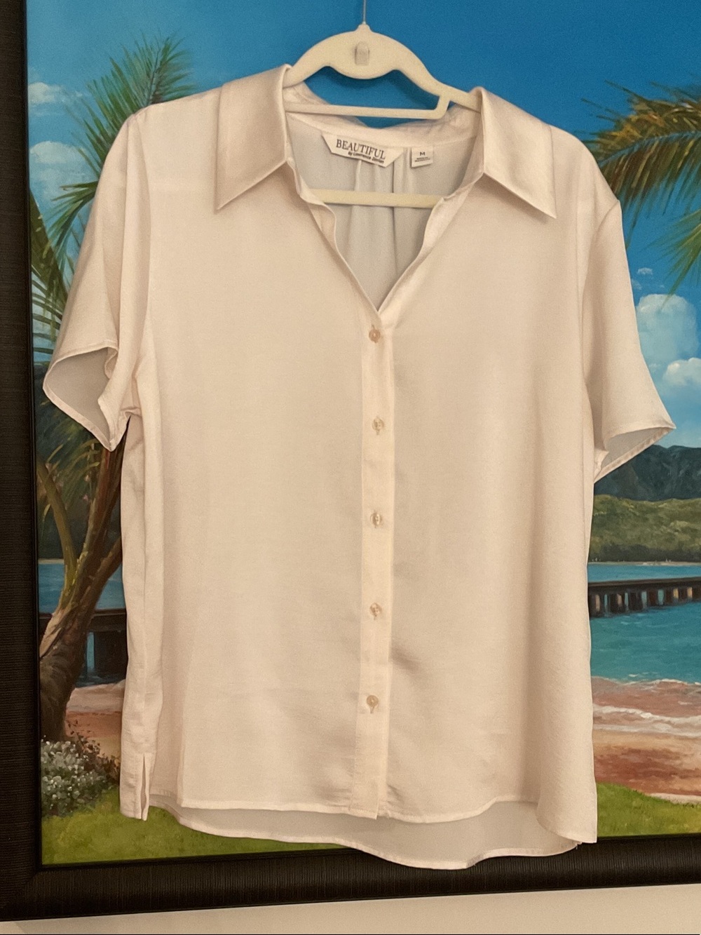 Cream Button-Front Short Sleeve Blouse